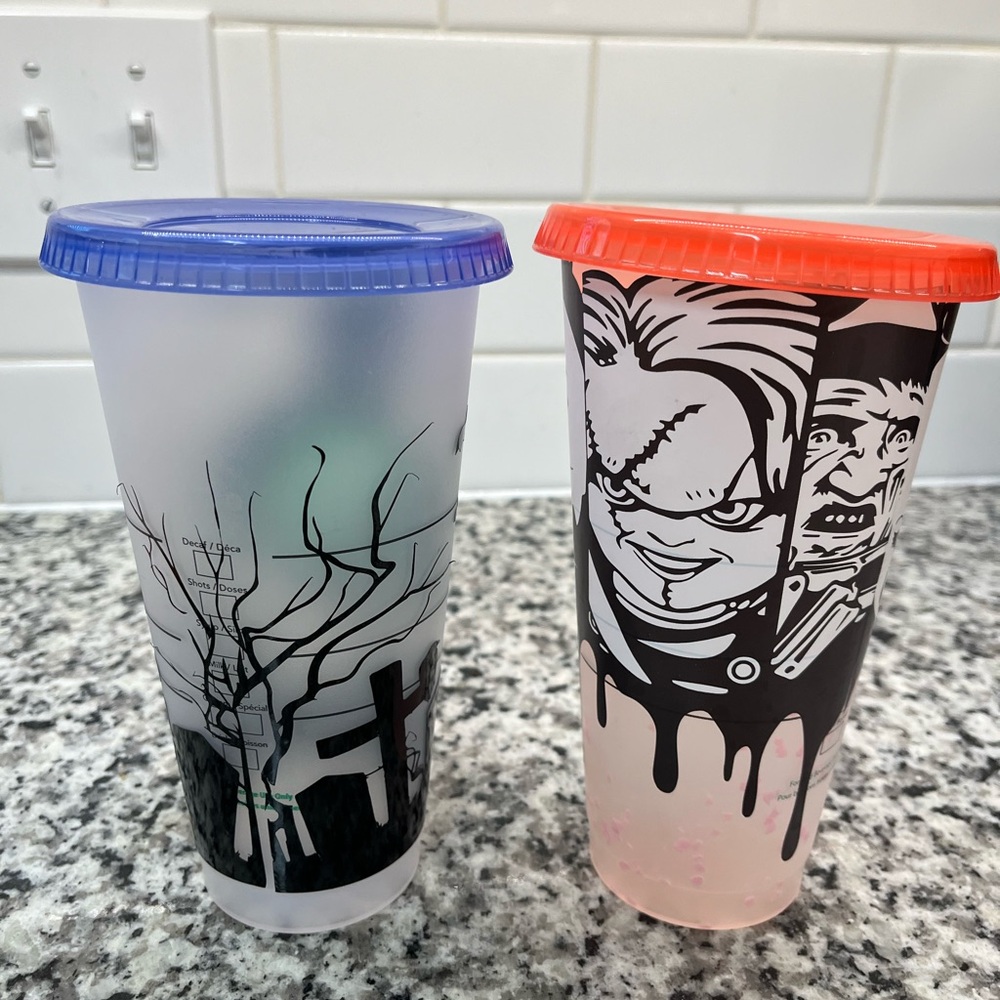 Starbucks Halloween Horror Cups - Blue and Red Lids - Picture 3 of 4